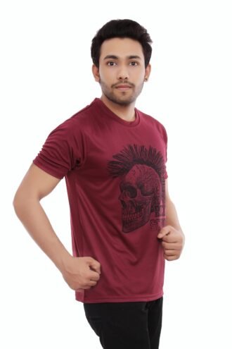 Skull Printed Casual Tshirt Maroon