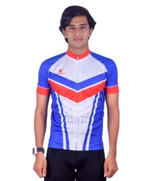 Unisex Polyester Cycling Jersey | Custom Sportswear White, Blue & Red Color