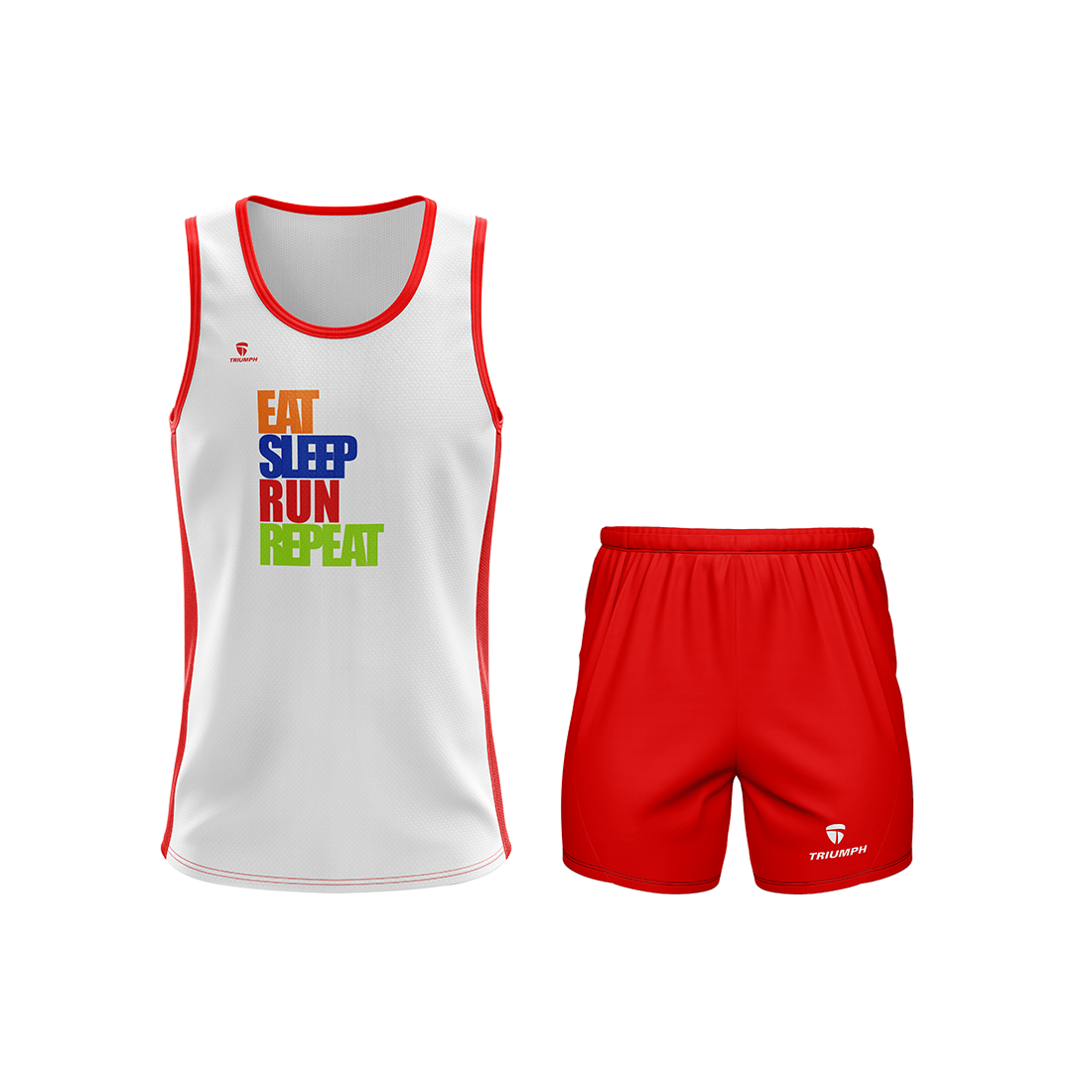 Men's Jogging Sleeveless Tank Top Singlet & Shorts White & Red Color