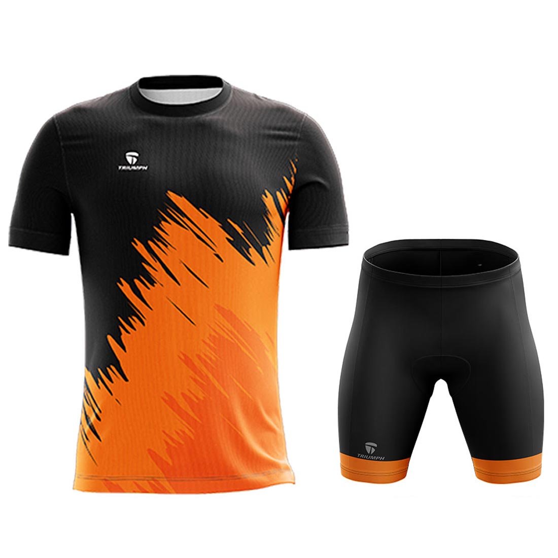 Half Sleeve Polyester Biking T-shirt and Padded Shorts for Men Black & Orange Color