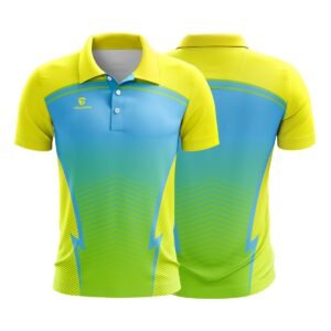 Full Printed Polo Neck Half Sleeve Cricket Jersey for Men Yellow & Blue Color