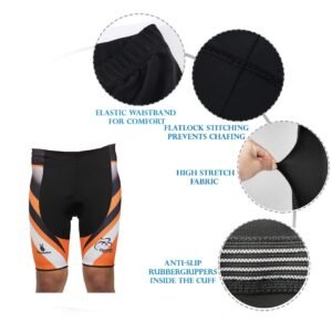Men’s Cycling Shorts 3D Padded Bike Bicycle Shorts with Anti-Slip Leg Grips Orange & Black Color