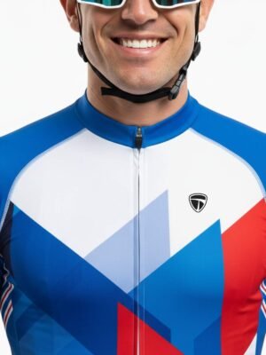 Mountain Bike Jersey | Unisex Custom Bicycle Jersey White, Blue & Red Color